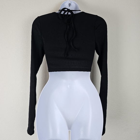 By.Dyln Wyatt Ribbed Long Sleeve Crop Top Black Size XS NWT Revolve - Picture 4 of 10